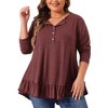 Agnes Orinda Women's Plus Size Casual V Neck Long Sleeve Ruffled Hem Button Half Placket Tops - 2 of 4