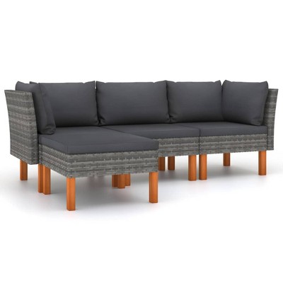 vidaXL 4 Piece Patio Lounge Set with Cushions Poly Rattan Gray