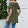 Anna-Kaci Women's Short Sleeve Peasant Blouse with Lace Trim Sleeves and Tie Neckline - 4 of 4