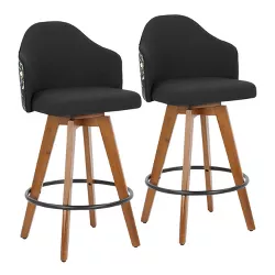 Set of 2 Ahoy Bamboo/Polyester/Metal Counter Height Barstools Walnut/Black/Floral - LumiSource