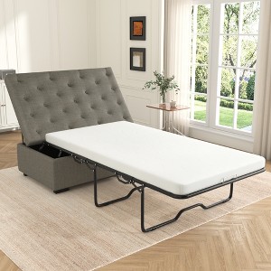 Twin Size Folding Sofa Bed, Convertible Sleeper Sofa Ottoman with Memory Mattress and Tufted Design for Living Room -ModernLuxe - 1 of 4