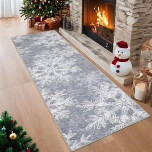 Christmas Area Rug, Snowflake Print Washable Throw Carpet with Non Slip Backing, Low Pile Stain Resistant Floor Mat for Living Room, Bedroom - 1 of 4