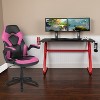 Emma and Oliver Gaming Bundle-Red Desk, Cup Holder, Headphone Hook and Pink Chair - 2 of 4