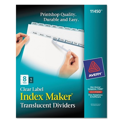 Avery Index Maker Print & Apply Clear Label Plastic Dividers 8-Tab Letter 11450