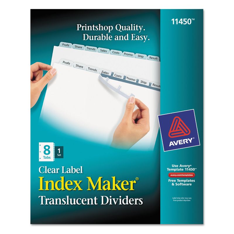 Avery Index Maker Print & Apply Clear Label Plastic Dividers 8-Tab Letter 11450, 1 of 8