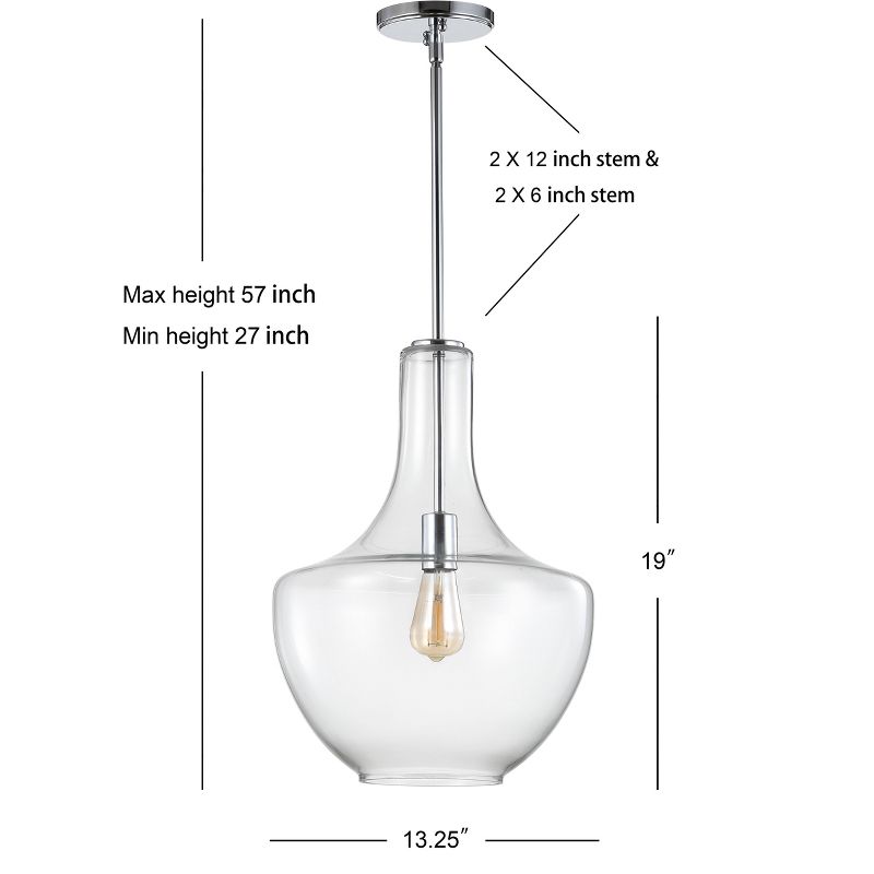 13.25" Glass/Metal Watts Pendant (Includes LED Light Bulb) - JONATHAN Y, 5 of 10