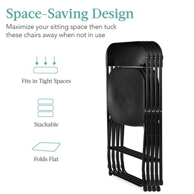 Set of 4 Black Plastic Folding Chairs with Steel Frame