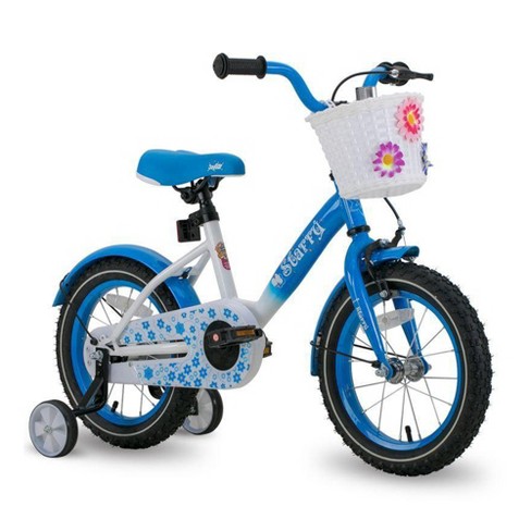 Joystar Starry Steel Framed Kids Beginner Bike with 18 Inch Wheels Removable Training Wheels and Handlebar Basket for Ages 5 to 9 Blue