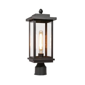 LNC 18.1" Square Cage Modern Outdoor Post Uplight Lamp Matte Black: Weather-Resistant, Steel Construction, Clear Glass - 1 of 4