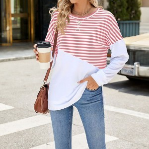 Coolmee Women's Sweatshirt Long Sleeve Crewneck Striped Sweatshirt Trendy Fall Tops Pullover Sweatshirts - 1 of 4