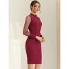 Allegra K Women's Mock Neck Mesh Dots Long Sleeve Button Decor Midi Sheath Dress - 3 of 4