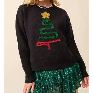 Women's Sparkle Christmas Tree Sweater - Mainstrip - 1 of 4