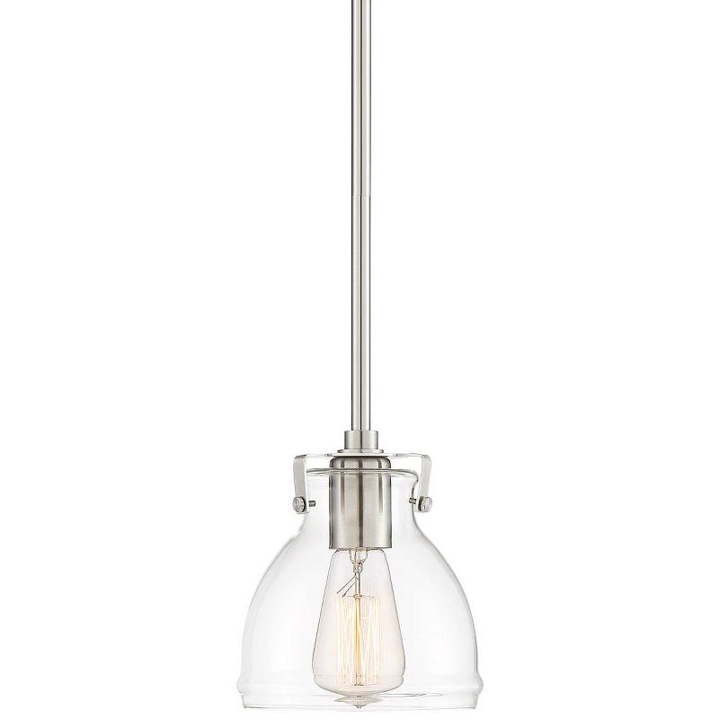Possini Euro Design Bellis Brushed Nickel Mini Pendant Light 6 1/2" Wide Modern Industrial Clear Glass Shade for Dining Room Home Foyer Kitchen Island, 1 of 8
