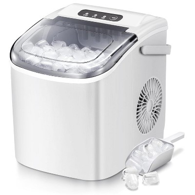 ZAFRO Ice Makers Countertop, Portable Ice Maker with Handle, 26lbs/24H,Self-Cleaning Ice Machine with Basket & Scoop for Home, RV, Camping (White)