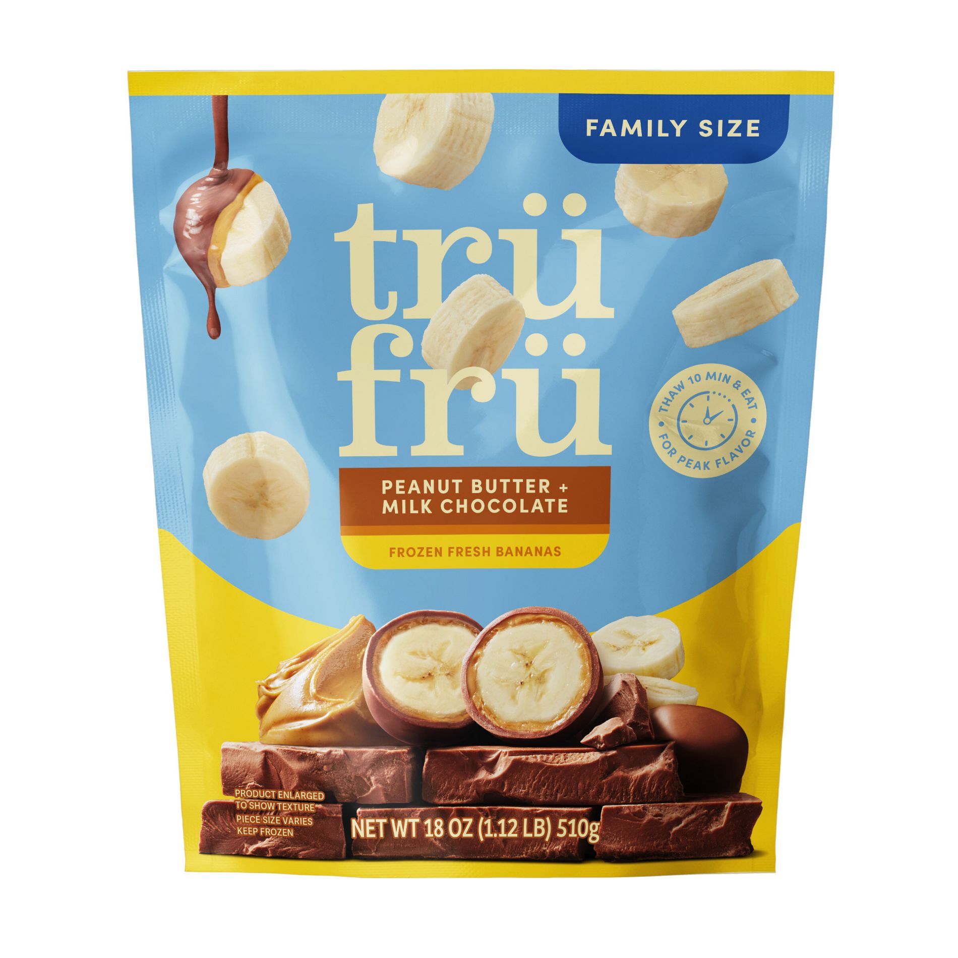 Tru Fru Frozen Fresh Bananas in Milk Chocolate and Peanut Butter - 18oz