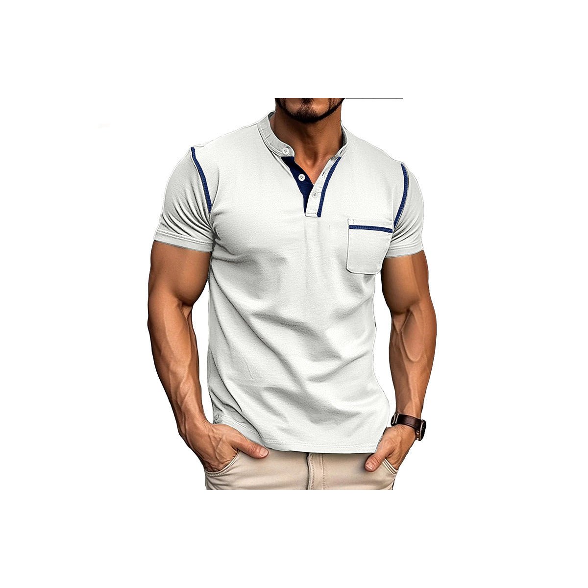 Мужские рубашки Attraco Men's Short Sleeve Henley Shirt with Chest Patch Pocket & Tailored Stitching Tops Black L — фото 3