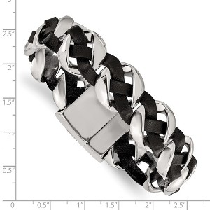 Chisel Stainless Steel Polished Black Braided Leather 8" Bracelet - 1 of 4