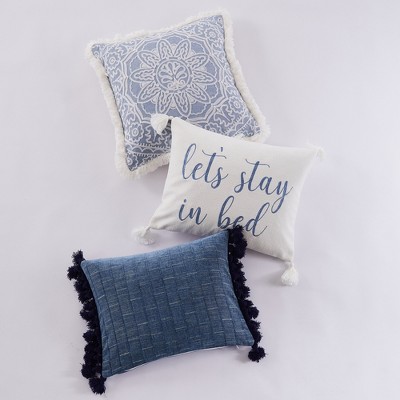 Bennett Chambray and Denim Blue Tassel Pillow 14x18