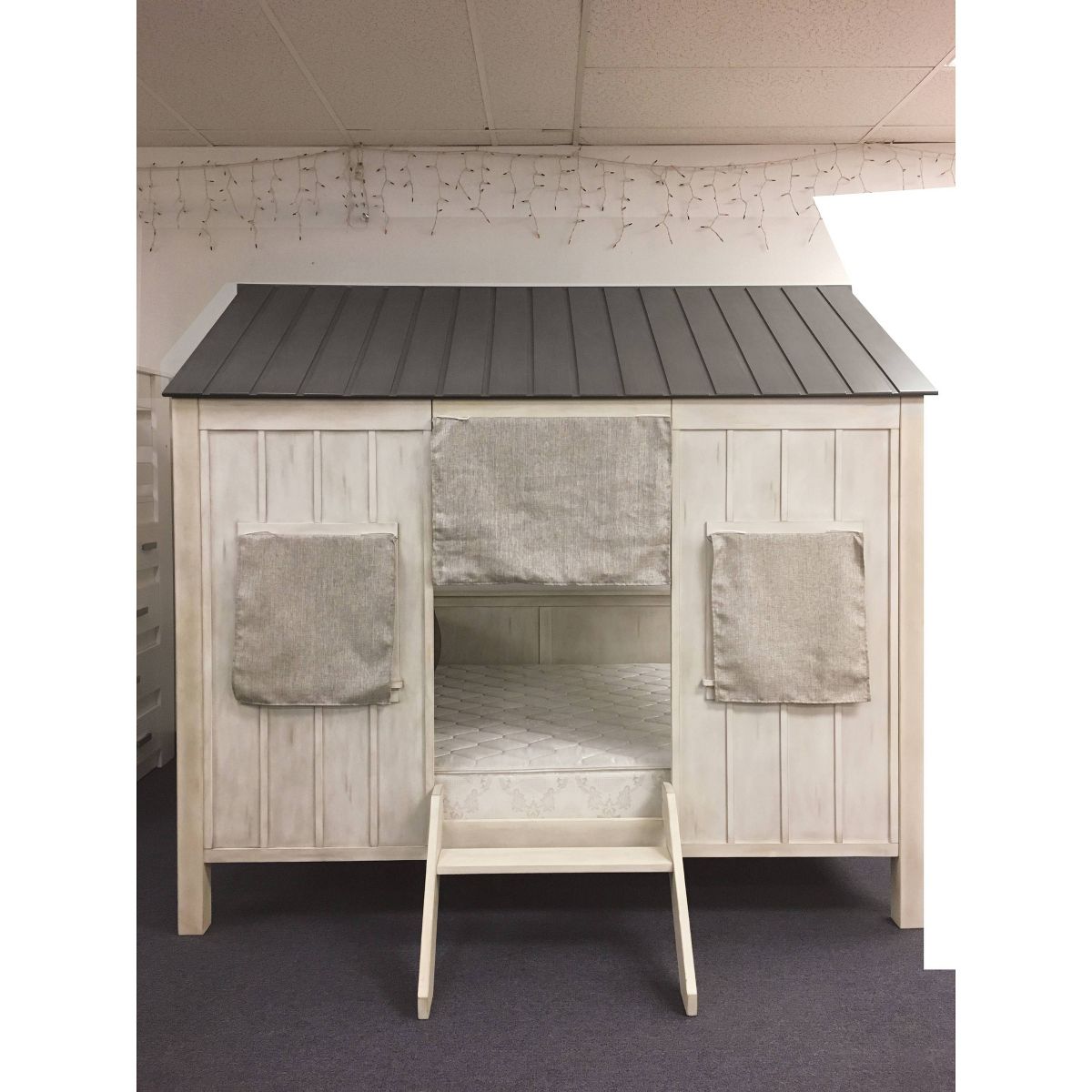 84" Full Bed Spring Cottage Bed Weathered White Washed Gray - Acme Furniture: Canvas Upholstery, Chrome Frame, Adjustable Size - thumbnail 5