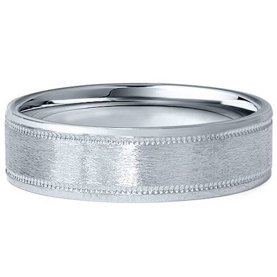 Pompeii3 6MM Flat Brushed Platinum Mens Wedding Band Comfort Fit Ring