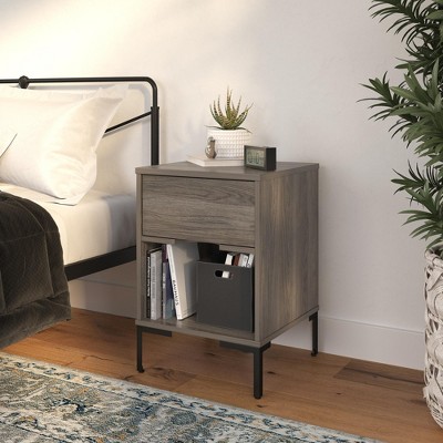 Spassway Wooded Nightstand with Drawer and Open Shelf Vintage End Table with Storage Bedside Table for Farmhouse Bedroom Living Room Sofa Couch