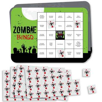 Big Dot of Happiness Zombie Zone - Bar Bingo Cards and Markers - Halloween or Birthday Zombie Crawl Party Bingo Game - Set of 18