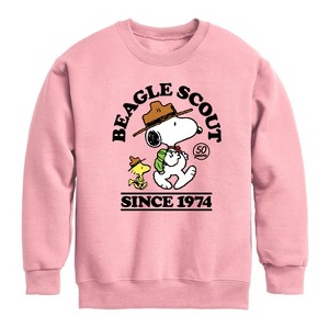 Boys' - Peanuts - Beagle Scout Since 1974 Graphic Long Sleeve Fleece Sweatshirt - 1 of 4