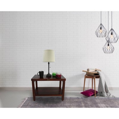 DecoTeak 24" Eleganto DT115 Wide Teak Wood Shower Bench with Shelf : Microfiber, Machine Washable, Non-Slip Backing