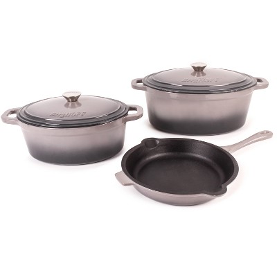 BergHOFF Neo 5Pc Cast Iron Cookware Set, 5qt. & 8qt. Covered Dutch Ovens, 10" Fry Pan