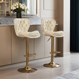 Leovsnove Barstools Set of 2 Modern Swivel Pub Height Barstool, High Dining Chair with Velvet Seat, Backrest, Armless Hydraulic Counter Stool - 1 of 4