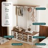 Luck Live Wardrobe shelf, portable hall storage coat rack with a long bench, equipped with 4 hooks for hanging coats, off-white in color - 3 of 4