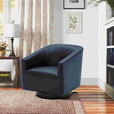 CAVINAS Faux Leather Accent Chair with Curved Backrest and Wood Base,Modern Upholstered Living Room Chairs,Reading Chairs for Living Room