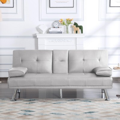 DOMETOUR 66.1" Futon Sleeper Sofa Bed for Living Room, PU Leather Adjustable Backrest Convertible Sofa