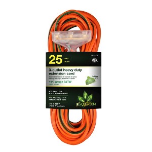 GoGreen Power (GG-15125) 14/3 25Õ 3-Outlet SJTW Outdoor Extension Cord, Lighted Extension Cord, 25 ft, Orange - 1 of 4