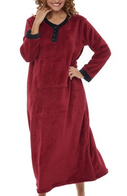 Adr Women's Warm Fleece Nightgown, Long Kaftan With Pockets For