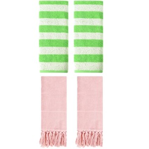 REGALWOVEN 4 Packs Striped and Solid Tassels Absorbent Soft Cotton Hand Towel for Bathroom - 1 of 4