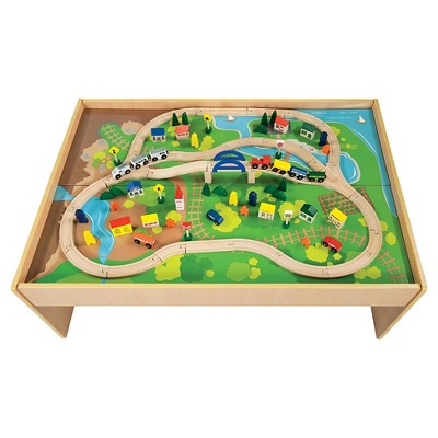 All aboard wooden train shop table