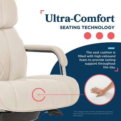 Ivory Bonded Leather Ergonomic Executive Office Chair with Chrome Base