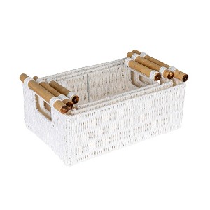 Household Essentials Decorative Woven Baskets Set of 3 Paper Rope White - 1 of 4