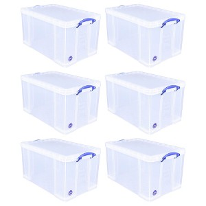 Really Useful Box 84 Liters Storage Container with Snap Lid and Clip Lock Handle for Lidded Home and Item Storage Bins, 6 Pack, Clear - 1 of 4