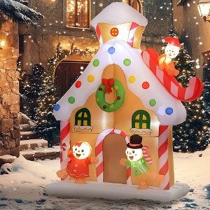 Angel Sar 7ft Inflatable Gingerbread House with LED Lights, Giant Blow-Up Christmas Yard Decoration with Happy Family Scene, Outdoor Holiday Decor - 1 of 4