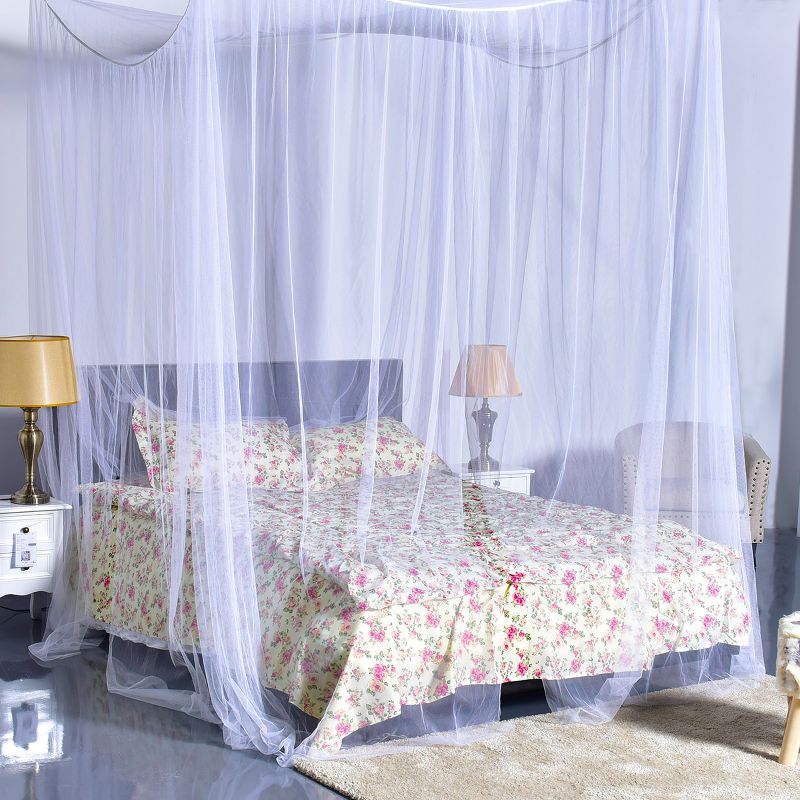 4 Corner Post Bed Canopy Mosquito Net Full Queen King Size Netting Bedding White, 1 of 8