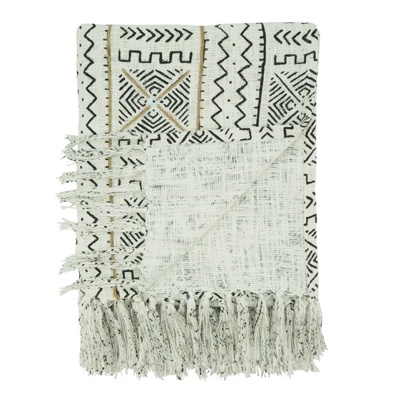 Saro Lifestyle Saro Lifestyle Mudcloth Design Throw Blanket, White, 50"x60", 2 of 5
