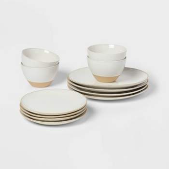 16pc Arthur Stoneware Dinnerware Set With Rim Matte White/gold - Elama :  Target