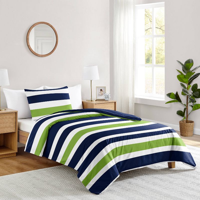 4pc Stripe Twin Kids&#39; Comforter Bedding Set Navy and Lime - Sweet Jojo Designs, 3 of 8