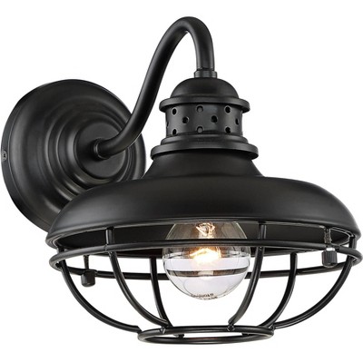 Franklin Iron Works Farmhouse Vintage Outdoor Barn Light Fixture Black 9" Open Metal Cage for Exterior House Porch Patio Outside