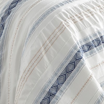 Blue and Taupe Cotton Twin Duvet Cover Set with Ruffled Design