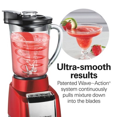 Hamilton Beach Wave Action Blender 48oz Red 53519FG: 700W Glass Jar, 6 Speeds, Dishwasher-Safe, Smoothie & Kitchen Blender