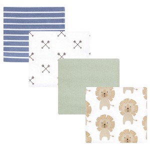 Hudson Baby Infant Boys Cotton Flannel Receiving Blankets 4pk, Modern Lion, One Size - 1 of 4