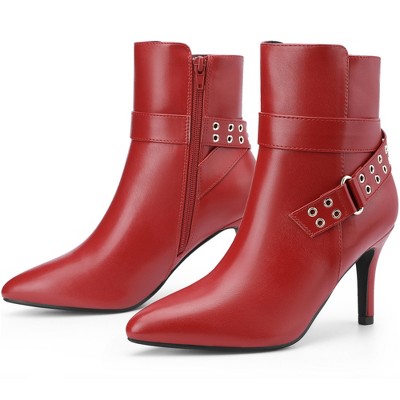 BLISSFUL STEP Pointed Toe with Buckle Dressy Stiletto Heel Ankle Boots for Women